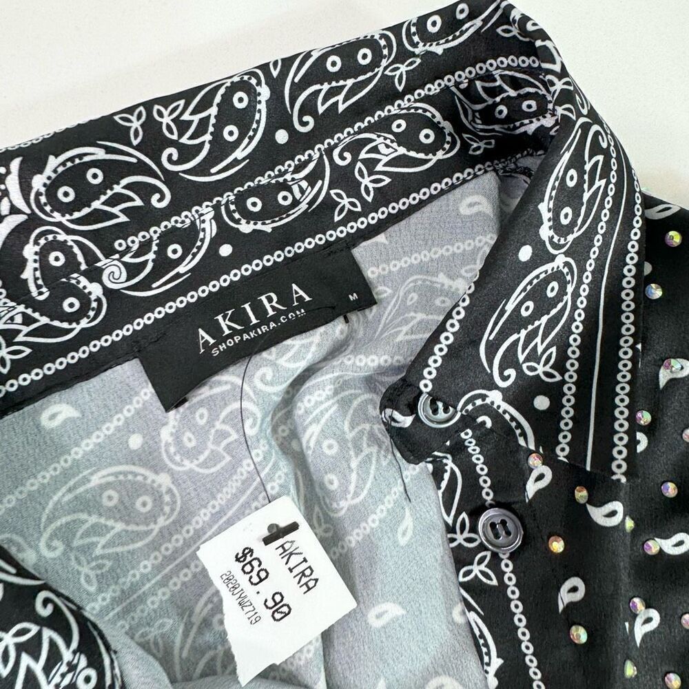 Akira Top Womens Medium Black Western Bling Country Collar Dark NewTunic - Picture 3 of 10